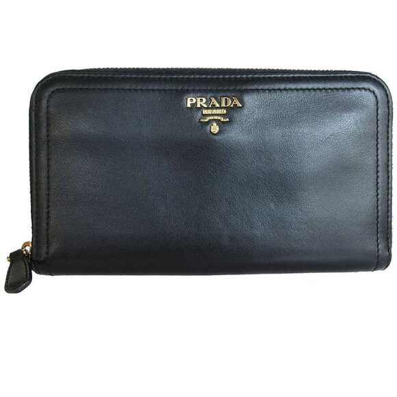 PRADA Zip Around long wallet black leather s0218g - Picture 1 of 10